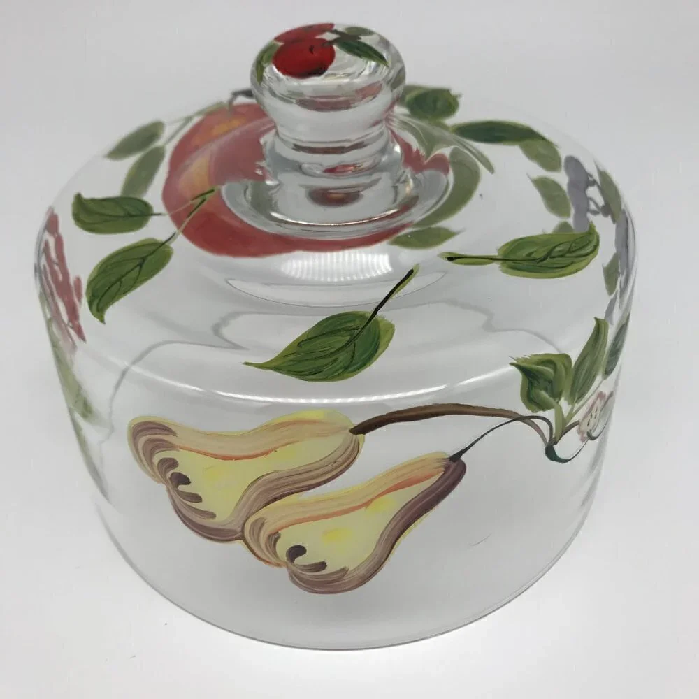 Cake Topper Hand Painted Glass Cottagecore with Fruit and Berries Entertain Host